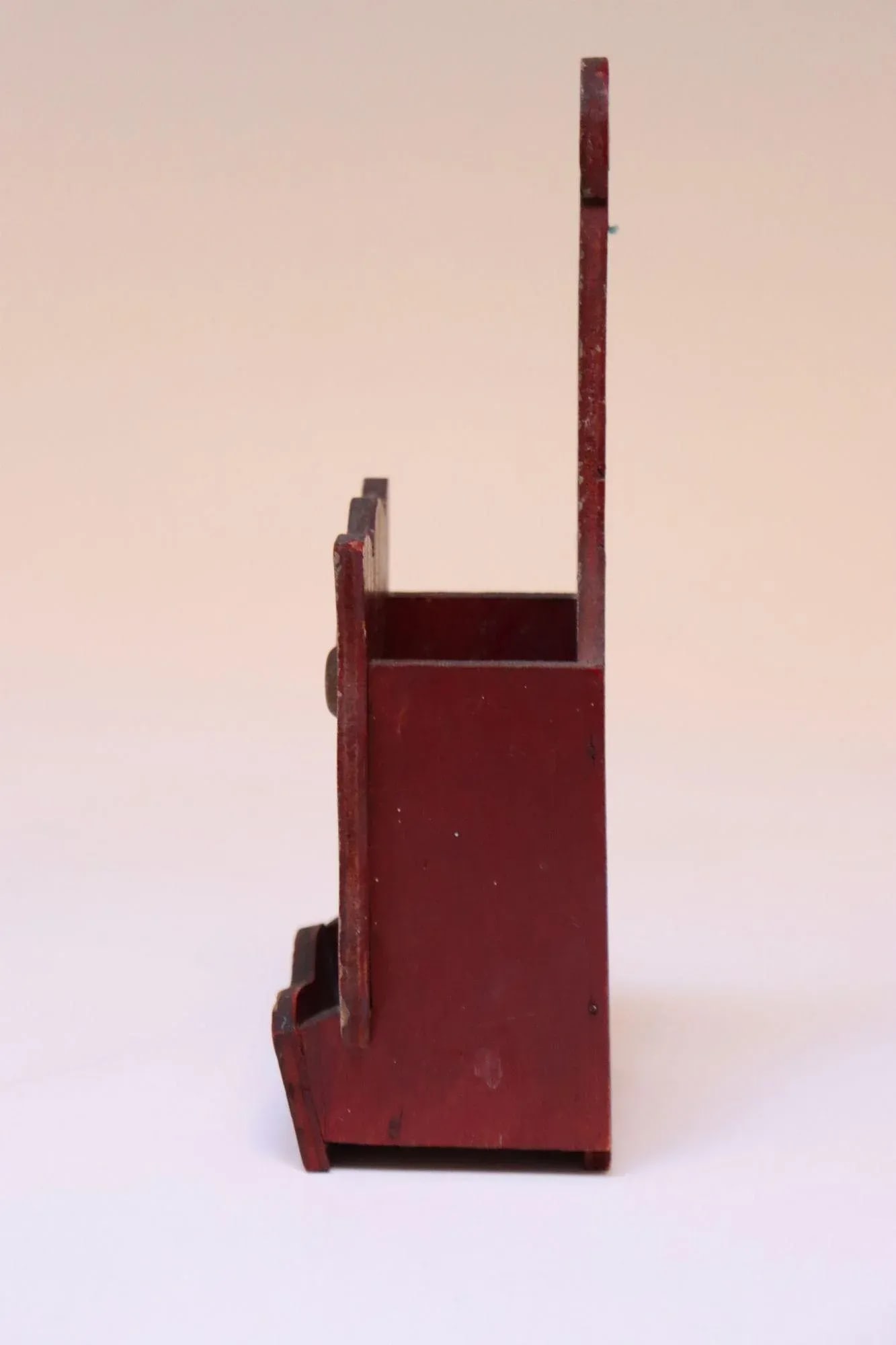Vintage Folk Art Carved "Cat" Red Painted Matchbook Holder - 3