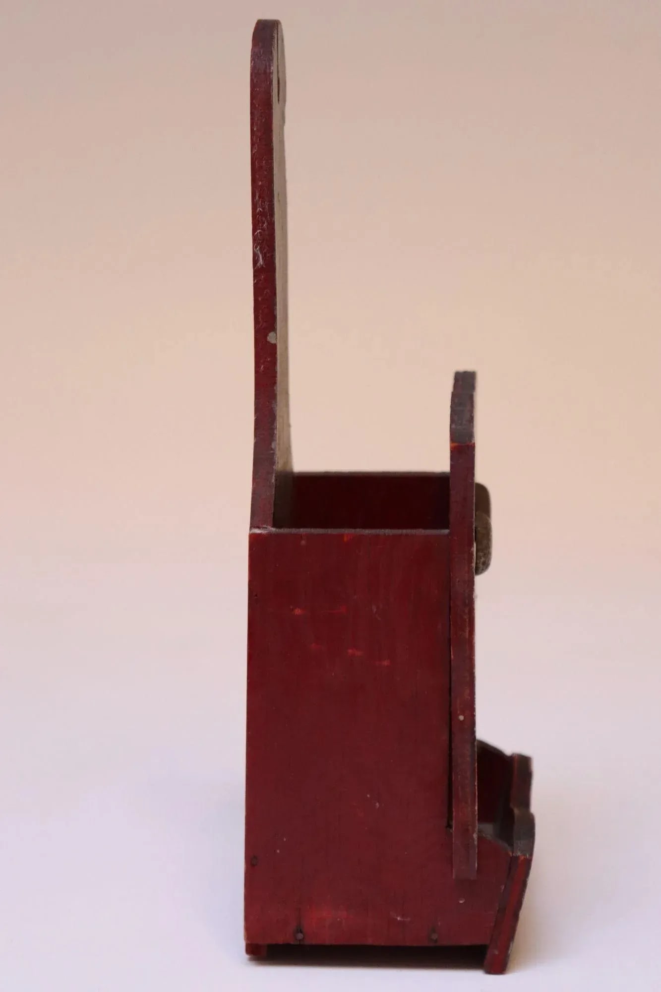 Vintage Folk Art Carved "Cat" Red Painted Matchbook Holder - 4