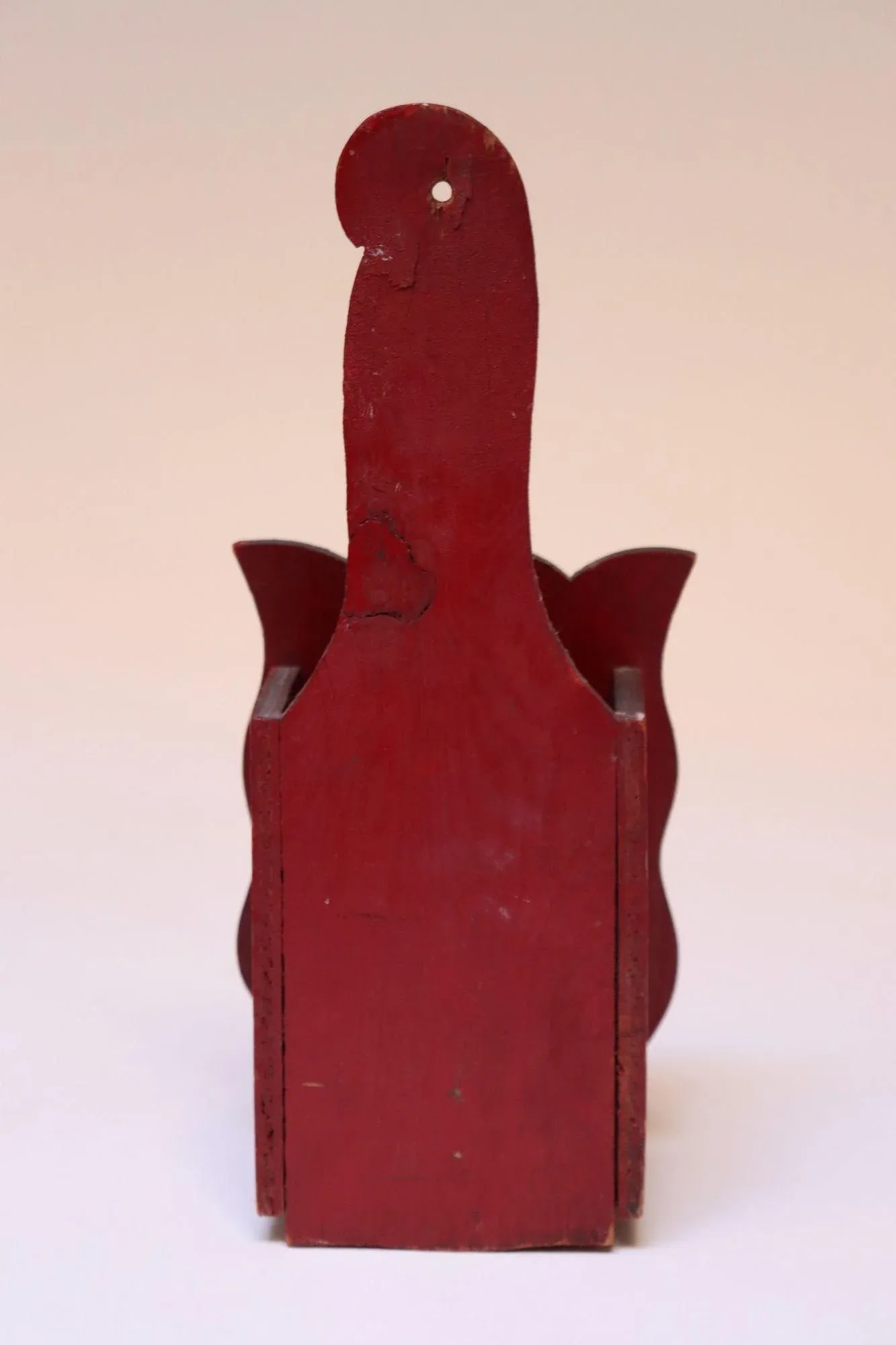 Vintage Folk Art Carved "Cat" Red Painted Matchbook Holder - 5
