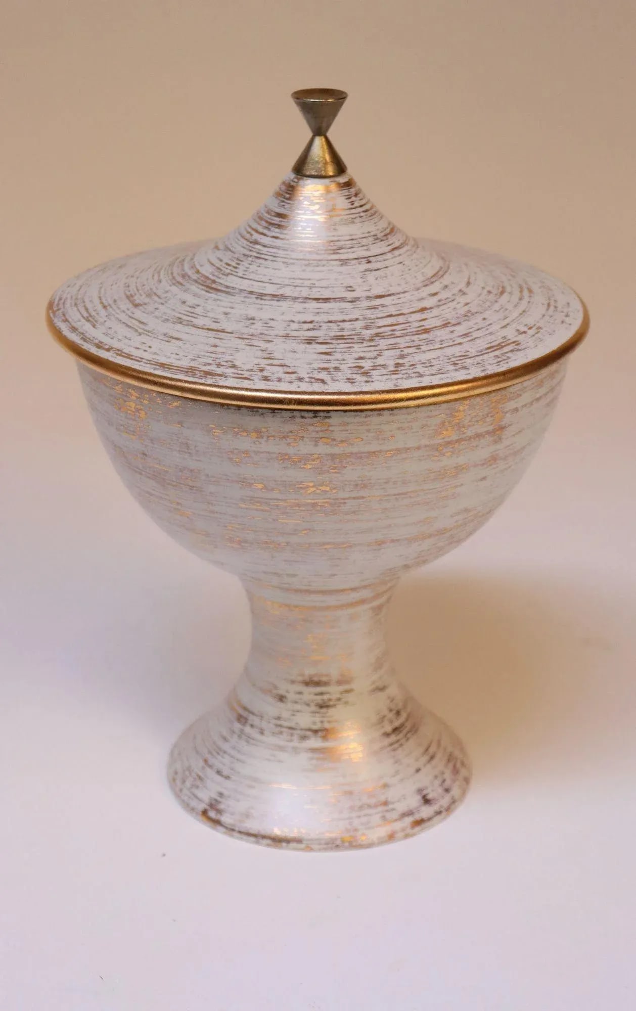 Vintage Haeger Gold Tweed 22k Compote / Urn / Lidded Pedestal Catch-All - 2