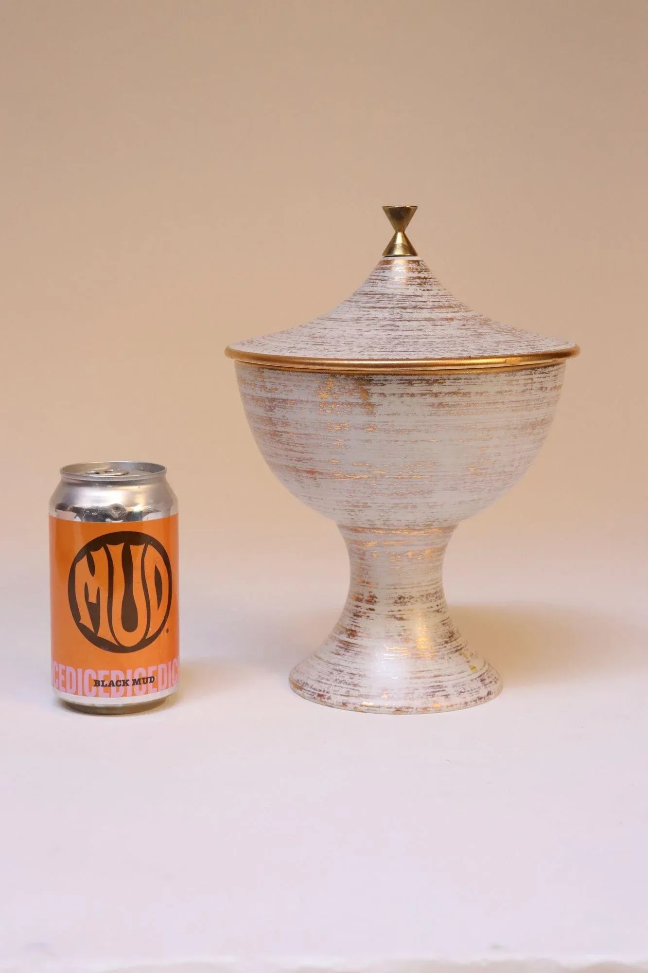 Vintage Haeger Gold Tweed 22k Compote / Urn / Lidded Pedestal Catch-All - 8