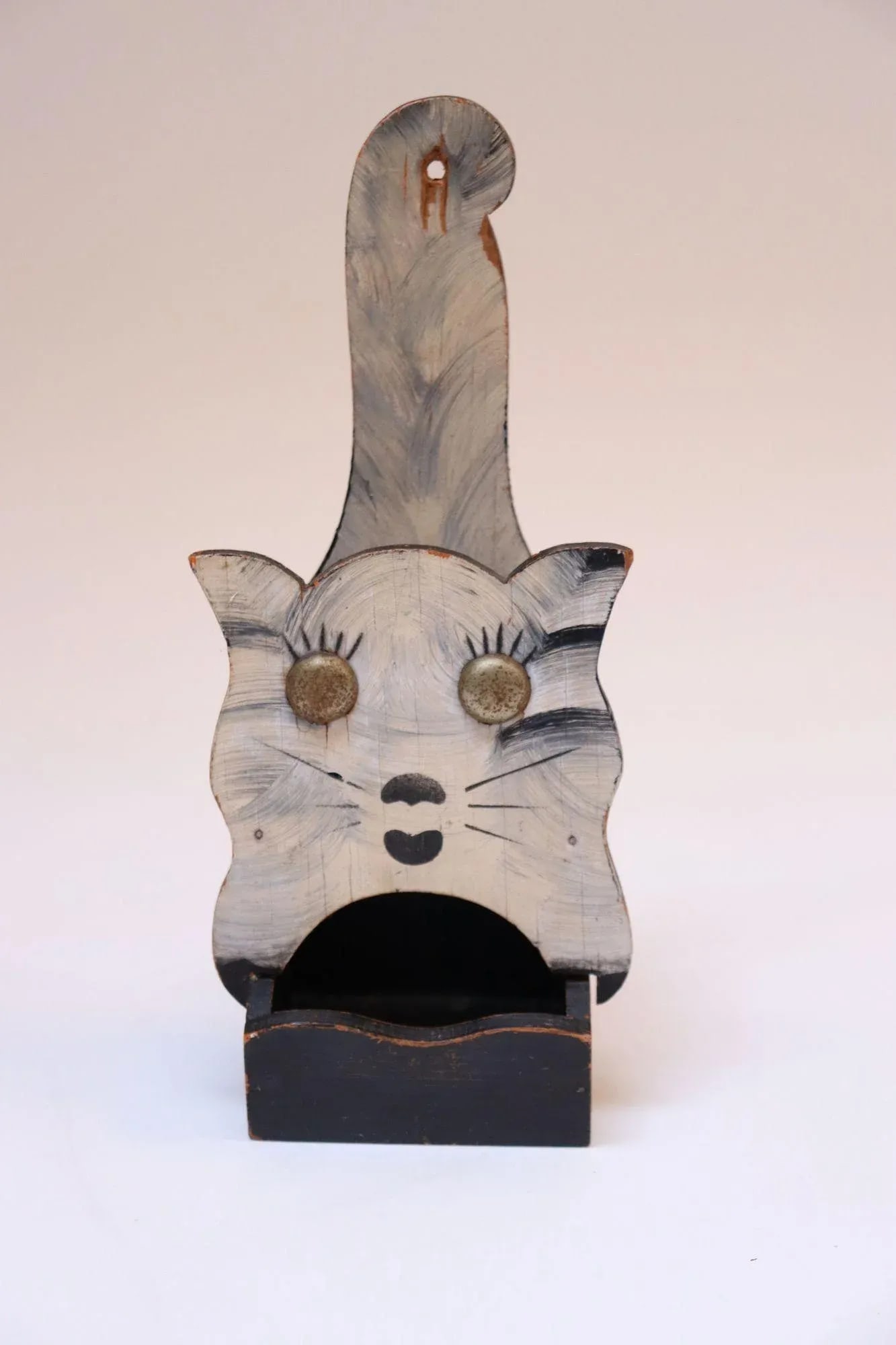 Vintage Outsider Art Carved "Cat" Matchbook Holder - 11