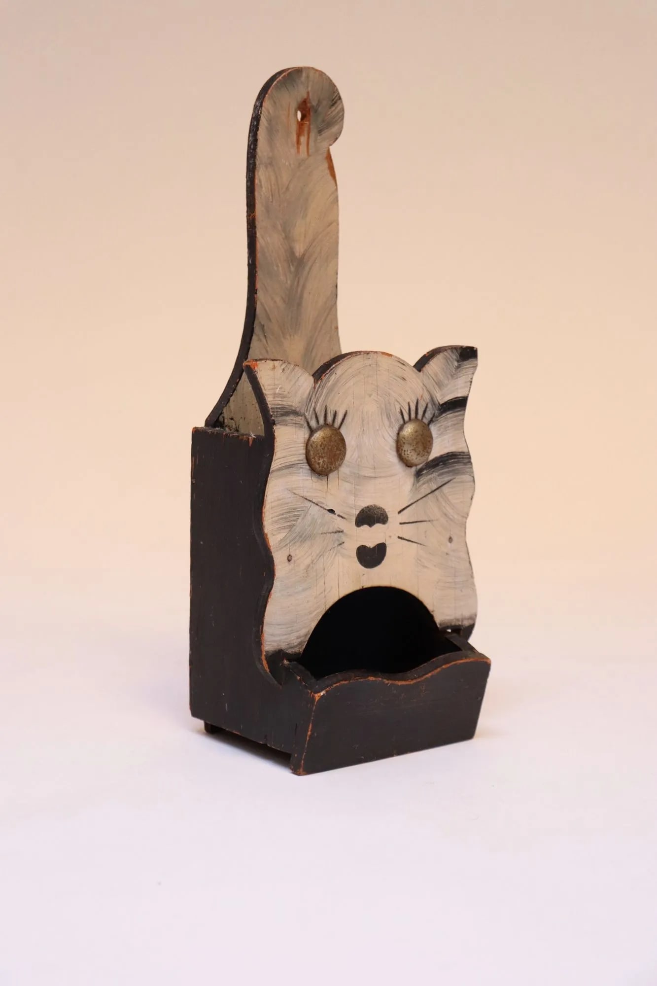 Vintage Outsider Art Carved "Cat" Matchbook Holder - 12