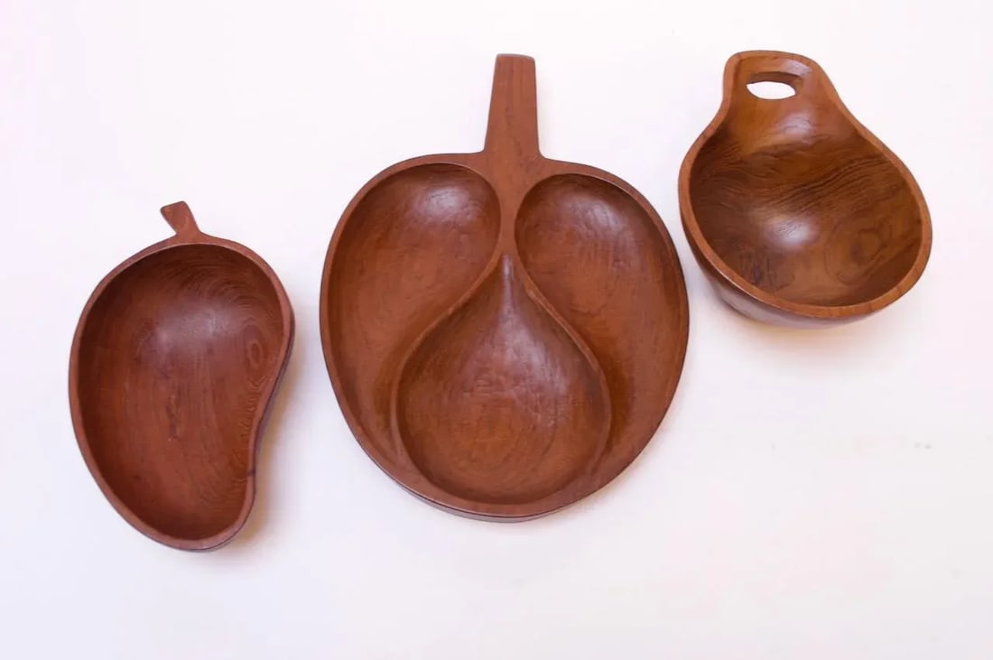 Collection of Three Vintage Teak Serving Pieces Including Designs by Laurs Jensen for Odense - 13