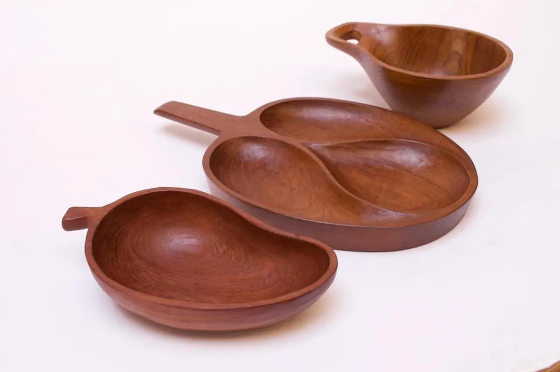 Collection of Three Vintage Teak Serving Pieces Including Designs by Laurs Jensen for Odense - 3