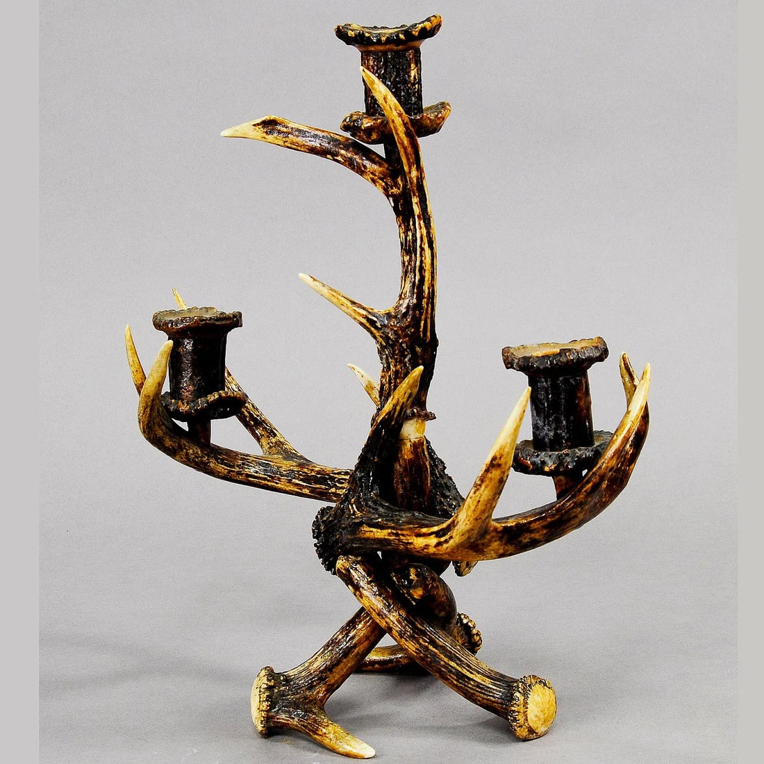 Decorative Antique Antler Candelabra With Three Spouts 1900 - 2