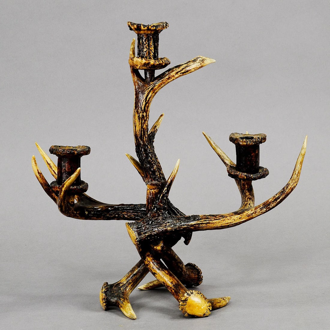 Decorative Antique Antler Candelabra With Three Spouts 1900 - 4