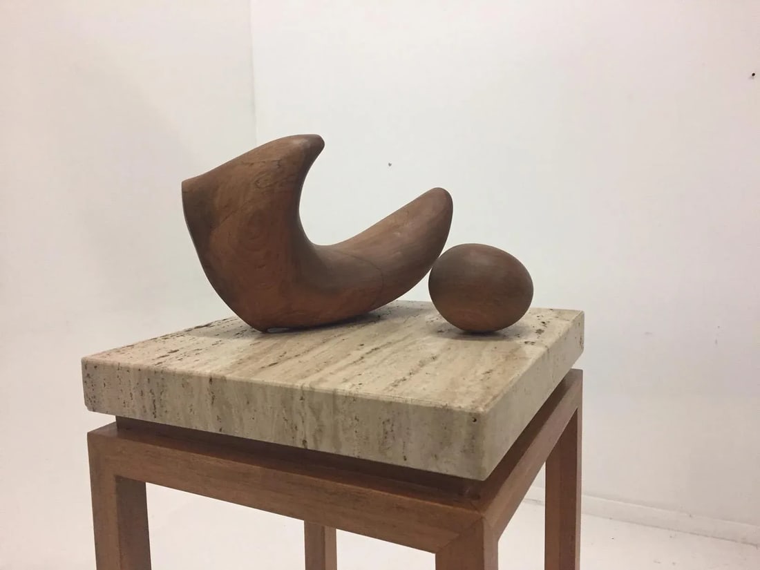 Abstract Walnut Sculpture on Travertine Base by Arthur Williams - 10