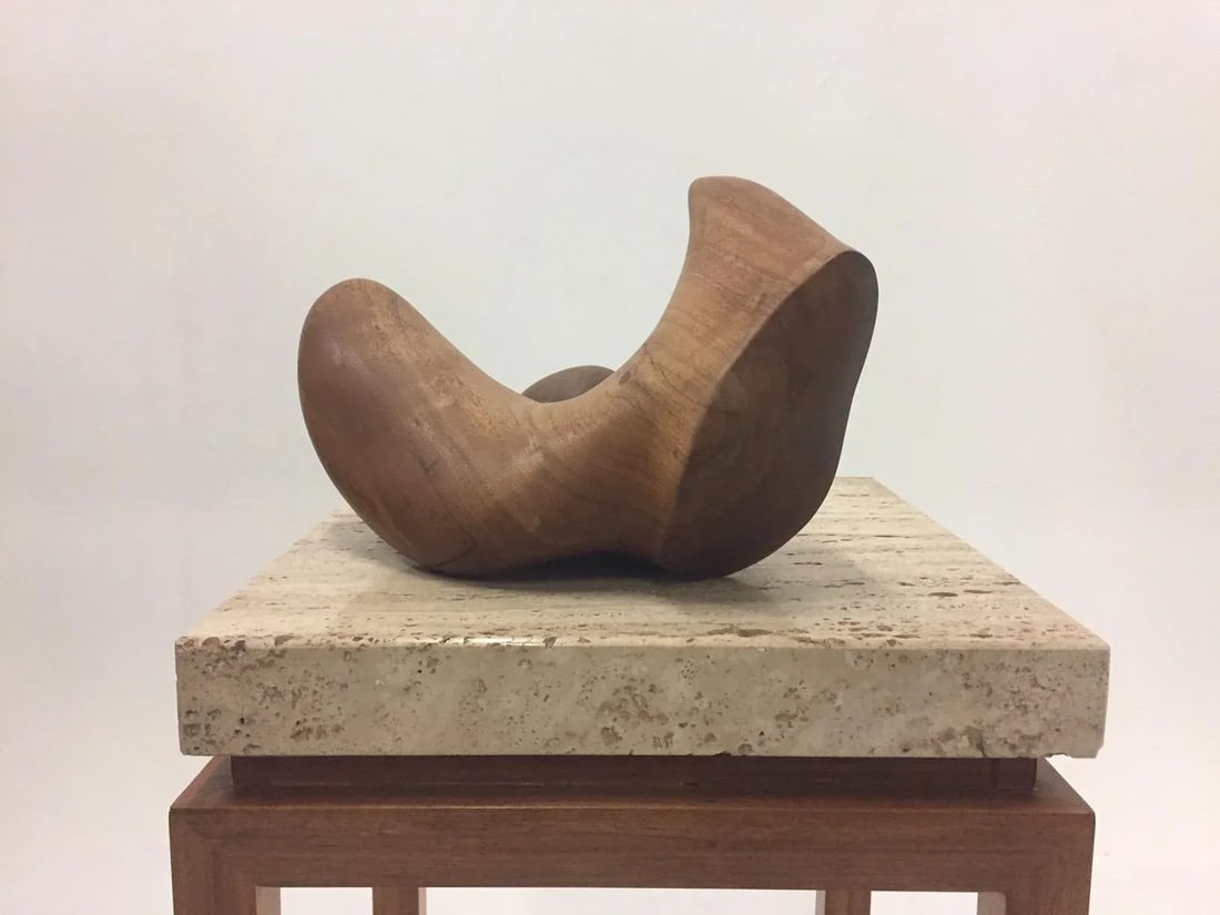Abstract Walnut Sculpture on Travertine Base by Arthur Williams - 11