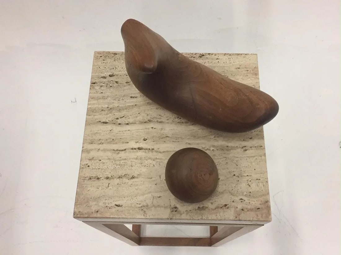 Abstract Walnut Sculpture on Travertine Base by Arthur Williams - 2