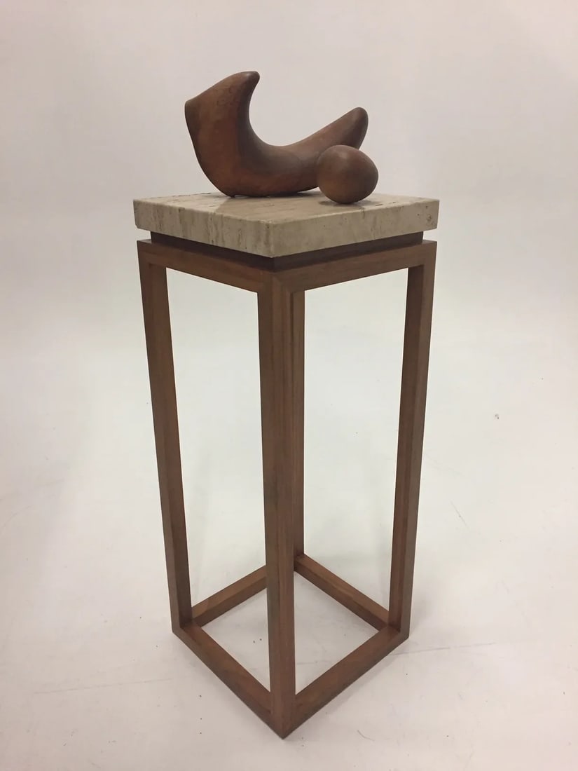 Abstract Walnut Sculpture on Travertine Base by Arthur Williams - 3