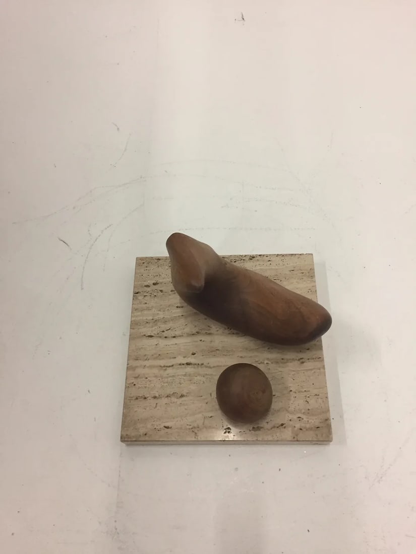 Abstract Walnut Sculpture on Travertine Base by Arthur Williams - 5
