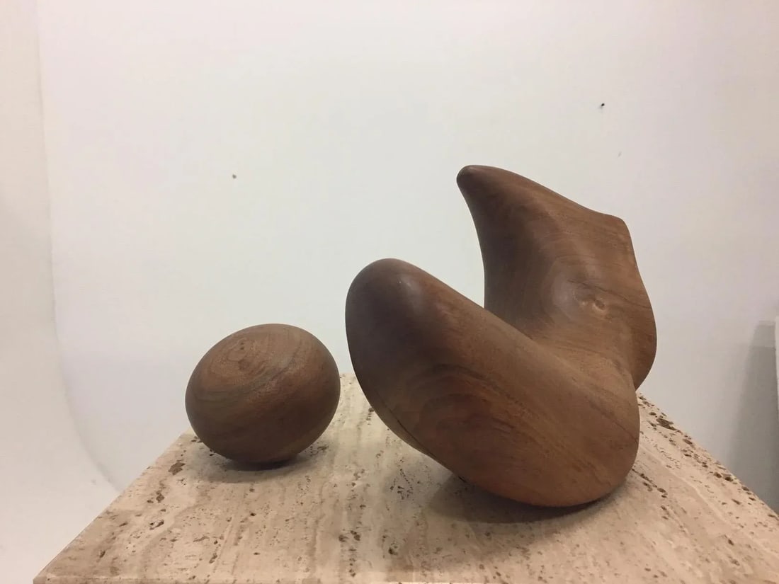 Abstract Walnut Sculpture on Travertine Base by Arthur Williams - 7