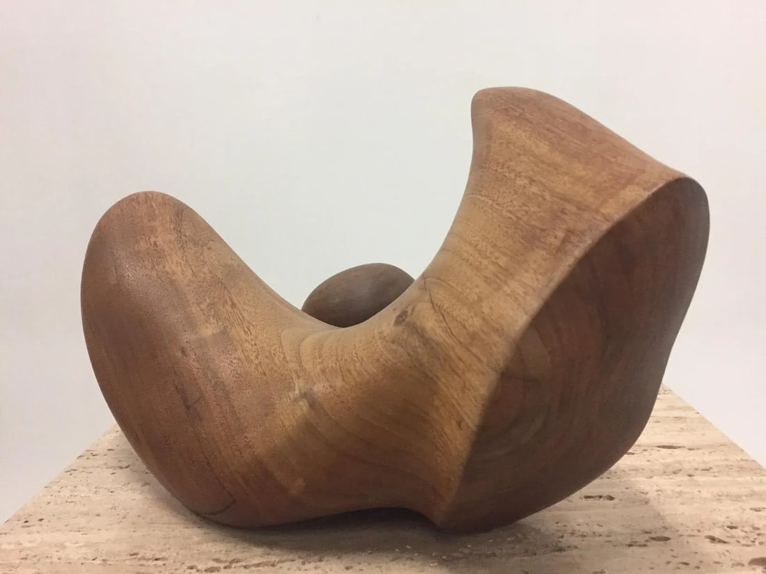 Abstract Walnut Sculpture on Travertine Base by Arthur Williams - 8