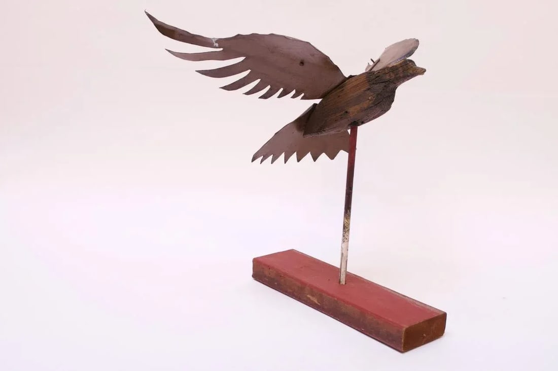 Folk Art Mounted Metal and Wood Carved Eagle Statue - 2