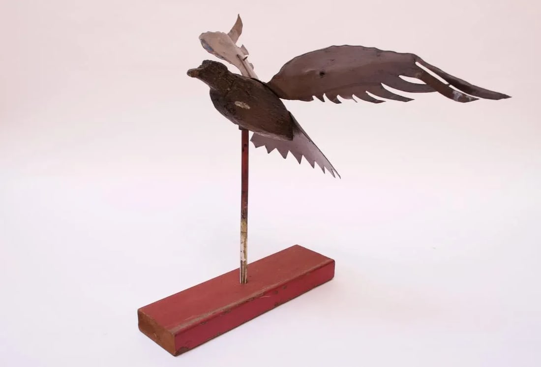 Folk Art Mounted Metal and Wood Carved Eagle Statue - 3