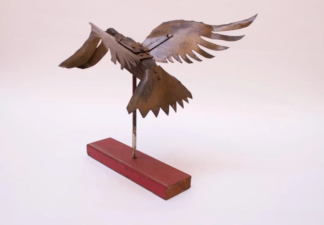 Folk Art Mounted Metal and Wood Carved Eagle Statue - 4