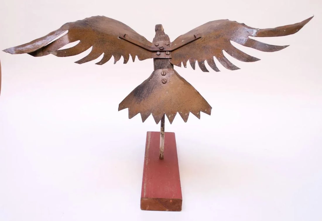 Folk Art Mounted Metal and Wood Carved Eagle Statue - 5