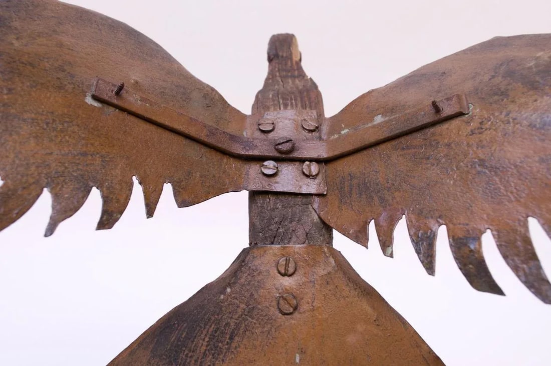 Folk Art Mounted Metal and Wood Carved Eagle Statue - 6