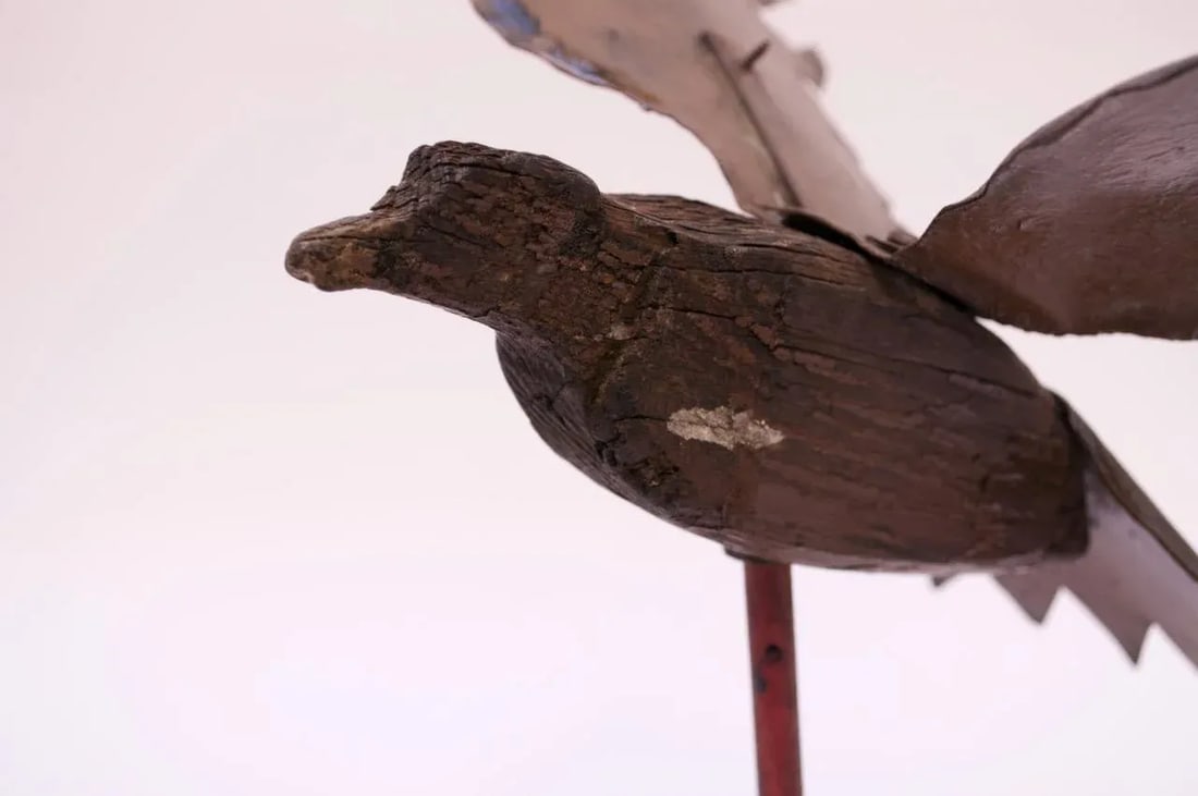 Folk Art Mounted Metal and Wood Carved Eagle Statue - 9