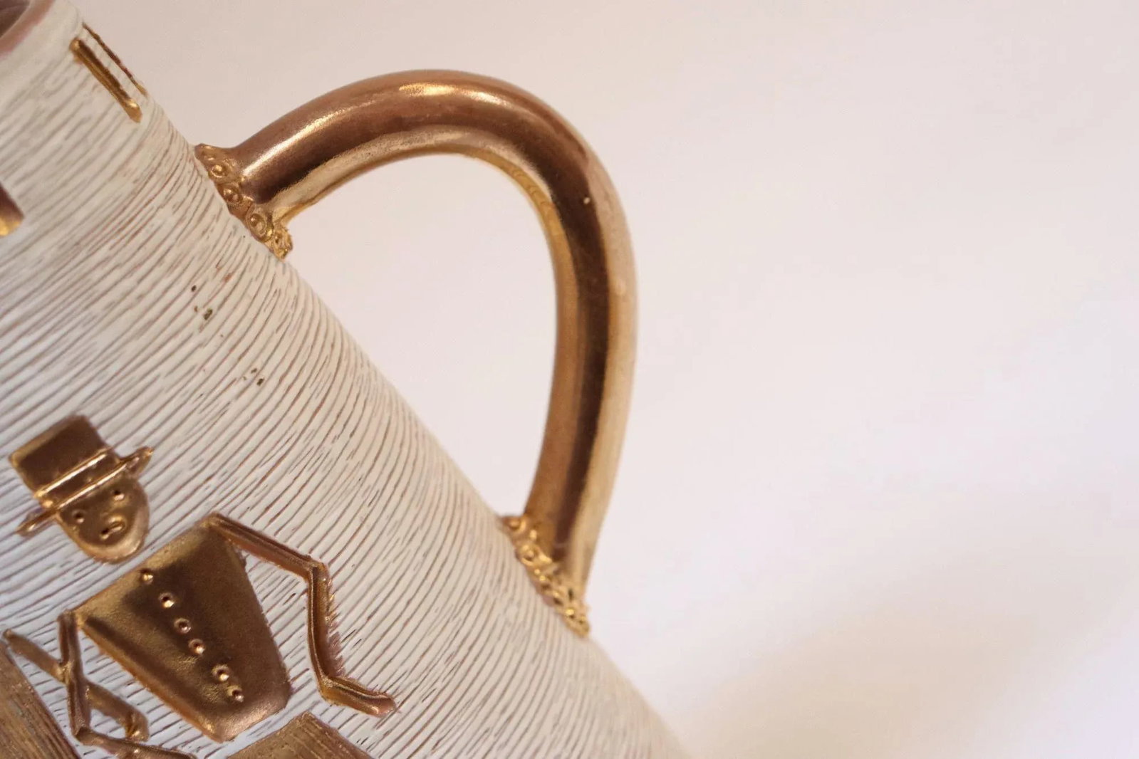 Italian Terracotta Gold Glazed Incised Figural Pitcher by Fratelli Fanciullacci - 9