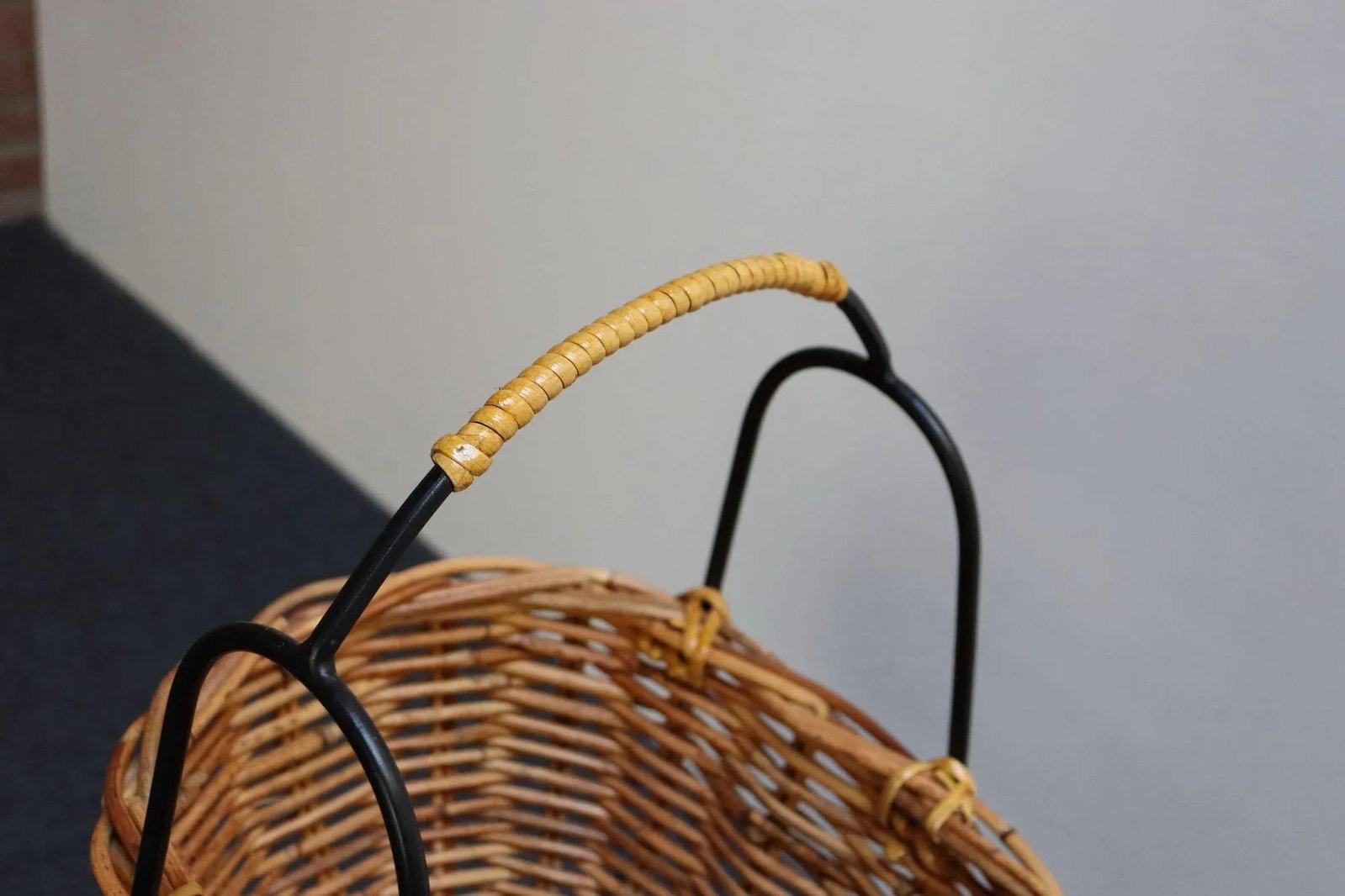 Vintage Graduated Wicker and Iron Three-Tiered Basket Stand - 10