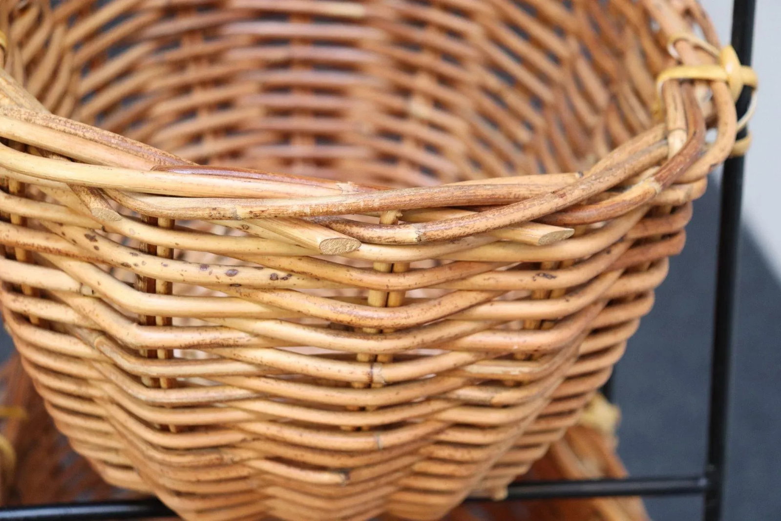 Vintage Graduated Wicker and Iron Three-Tiered Basket Stand - 7