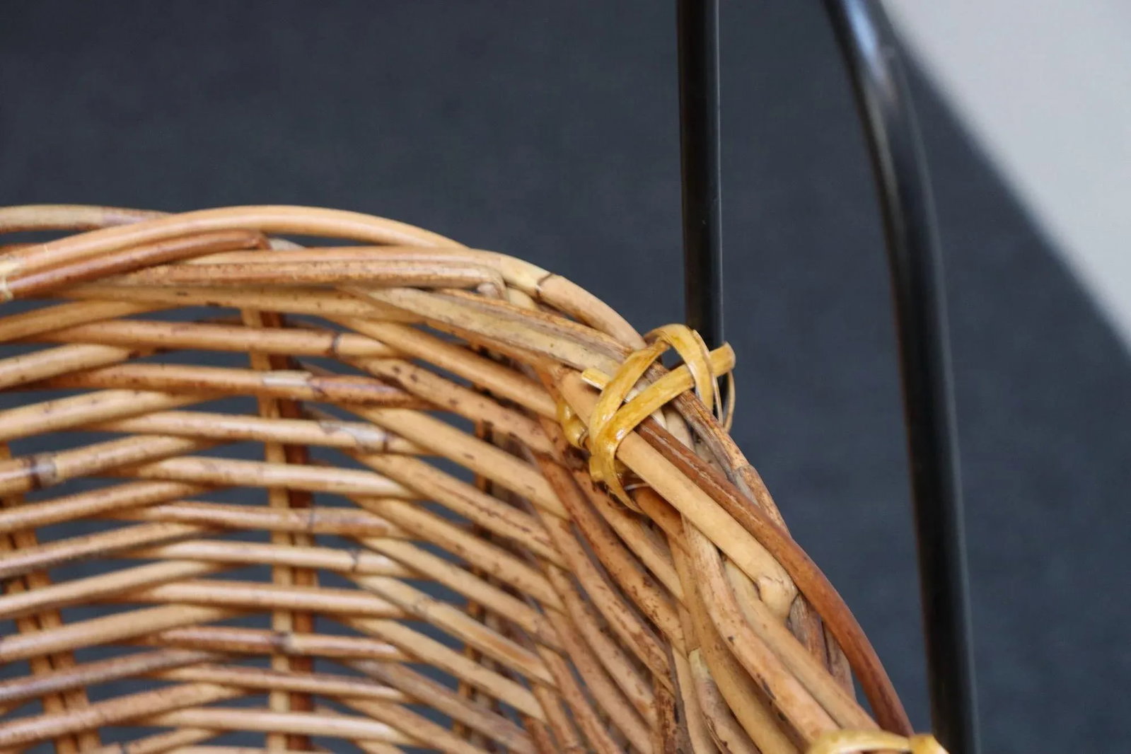 Vintage Graduated Wicker and Iron Three-Tiered Basket Stand - 8