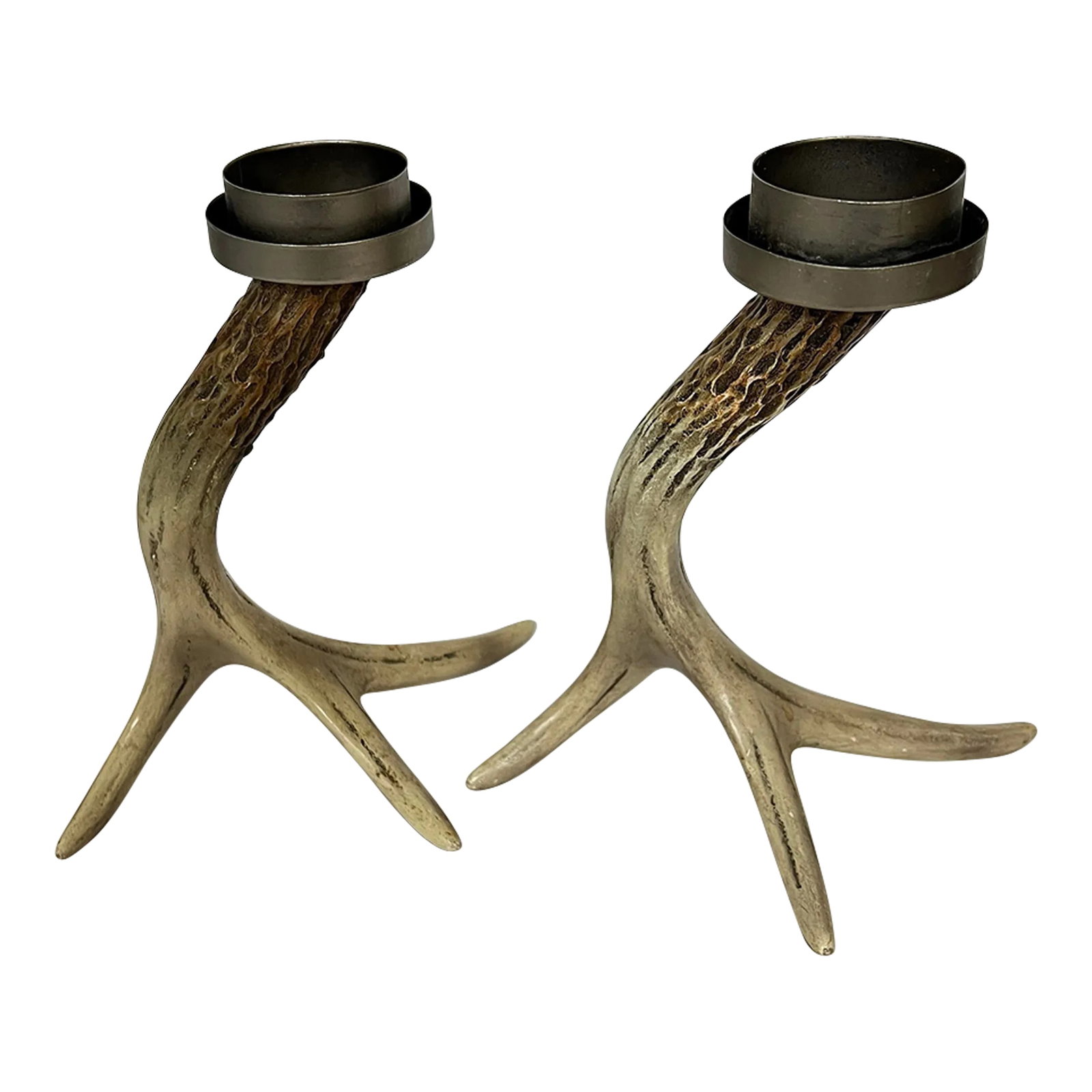 Faux Whitetail Deer Antler Candleholder - a Pair: Faux whitetail deer antler candle / votive holders. Will hold a votive or candle up to 1.75" diameter. Overall measurements 7.5" w x 5" d x 7.5" h. Condition: Alterations: Original Condition