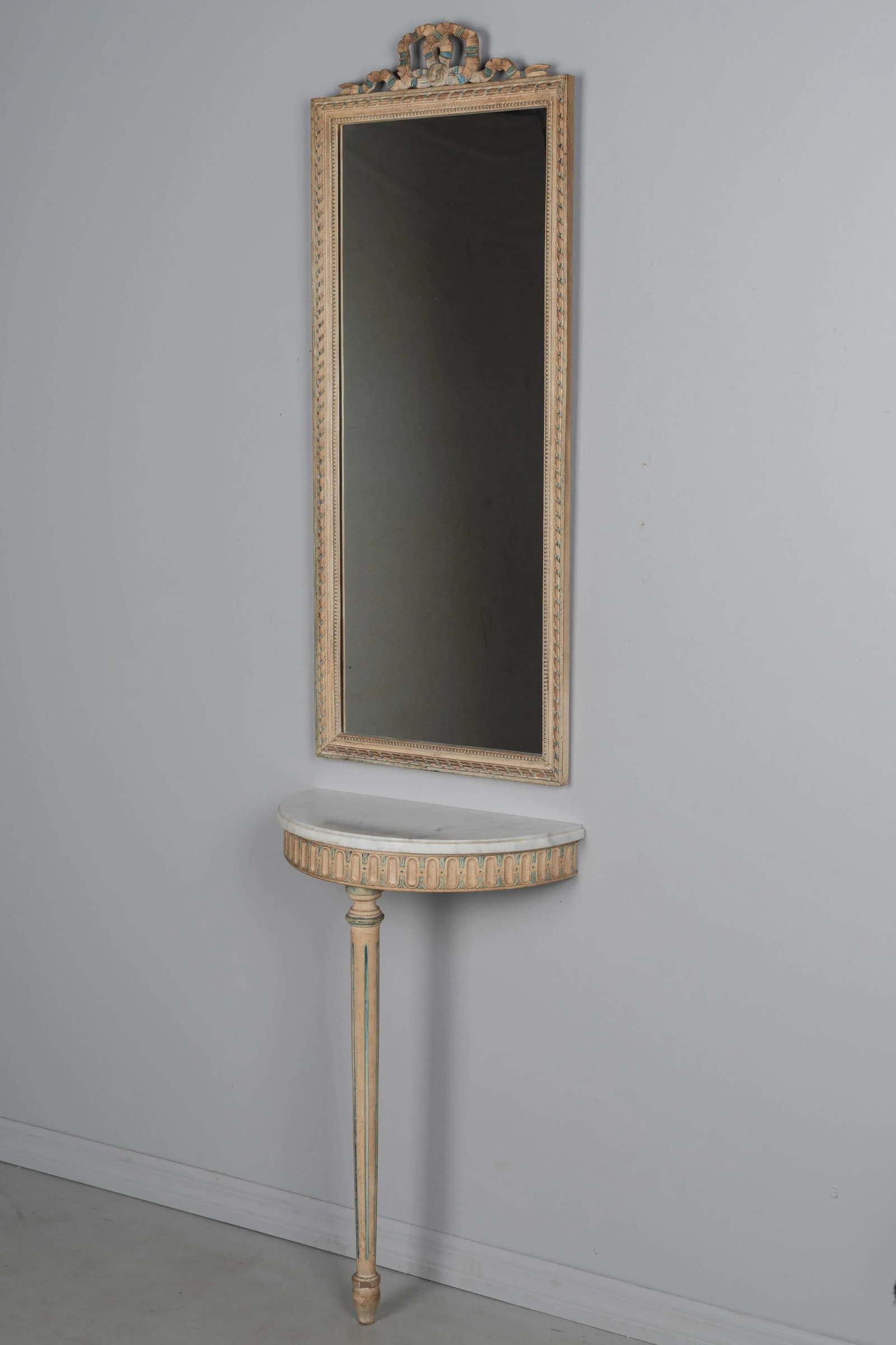 Louis XVI Style Painted Demilune Console & Mirror - 3