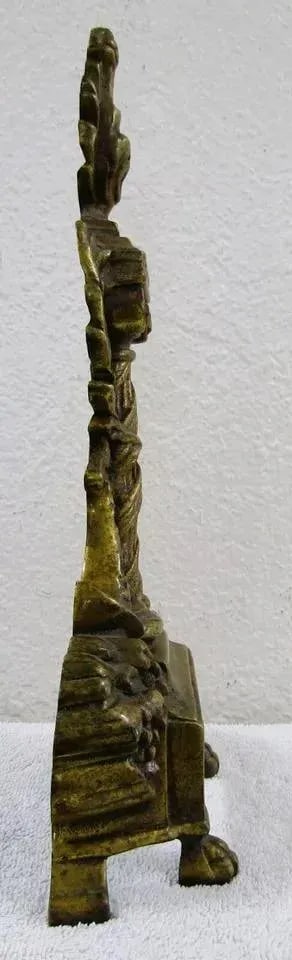1920s Small French Empire Louis XVI Style Brass Column and Flame Finial Andiron Front - 10