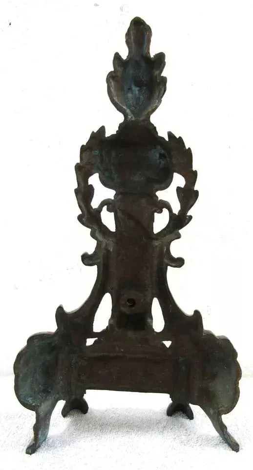 1920s Small French Empire Louis XVI Style Brass Column and Flame Finial Andiron Front - 8
