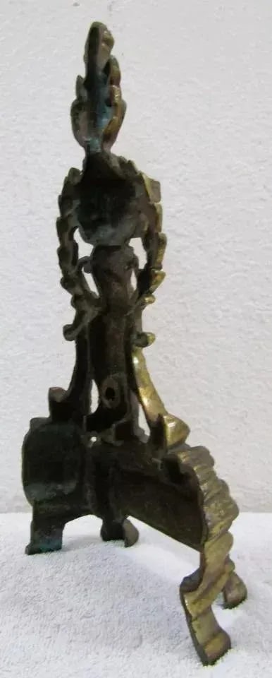 1920s Small French Empire Louis XVI Style Brass Column and Flame Finial Andiron Front - 9