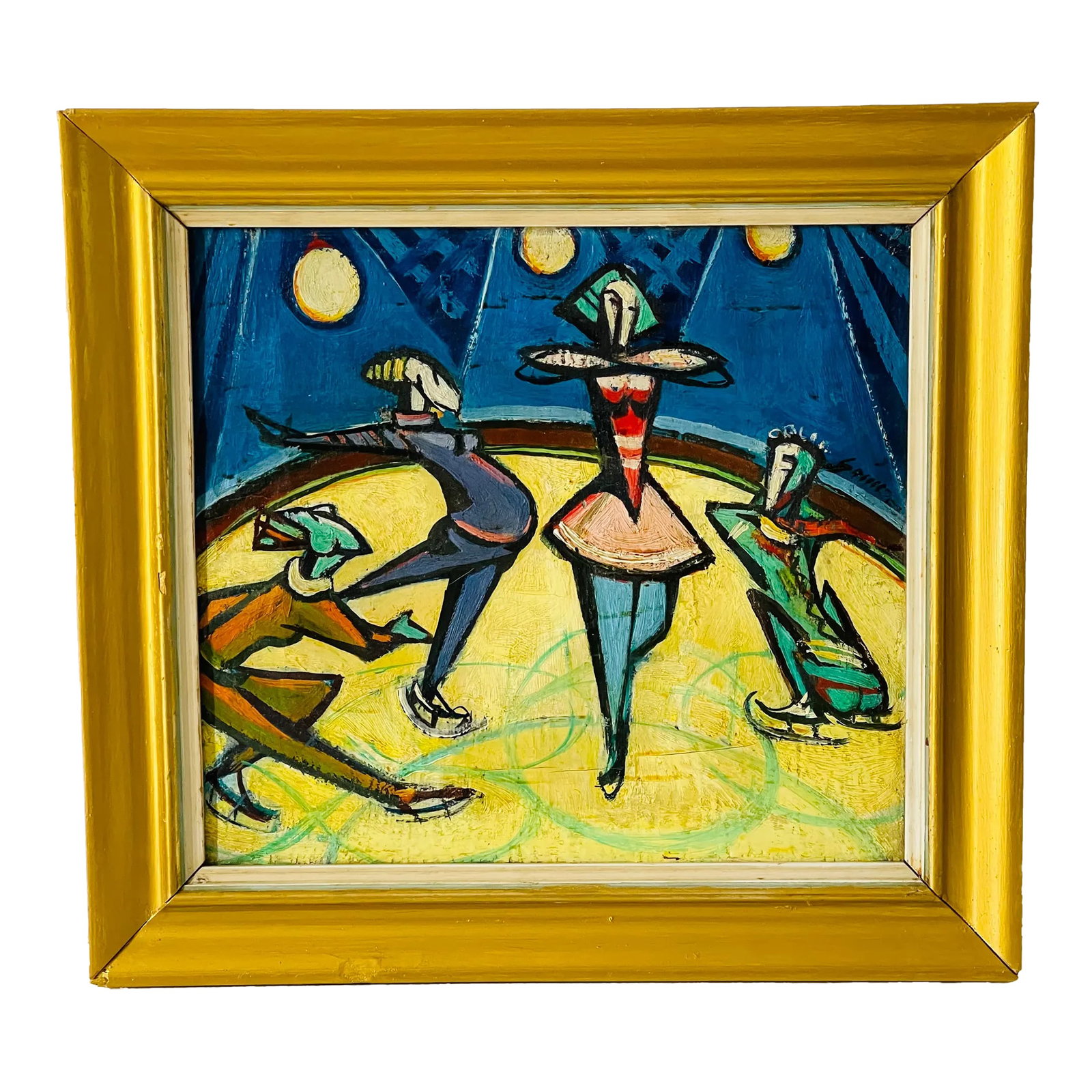 1950 Original Czech Modern Oil on Canvas Gold Tone Frame: Mid century modern Czech artis Samo Kolar signed and dated oil on canvas original painting. Gold tone frame. Condition: Alterations: Original Condition Unaltered Imperfections: Some Imperfections