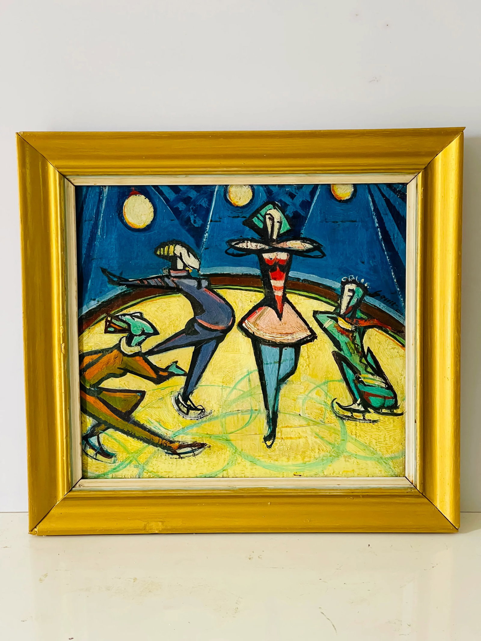 1950 Original Czech Modern Oil on Canvas Gold Tone Frame - 2