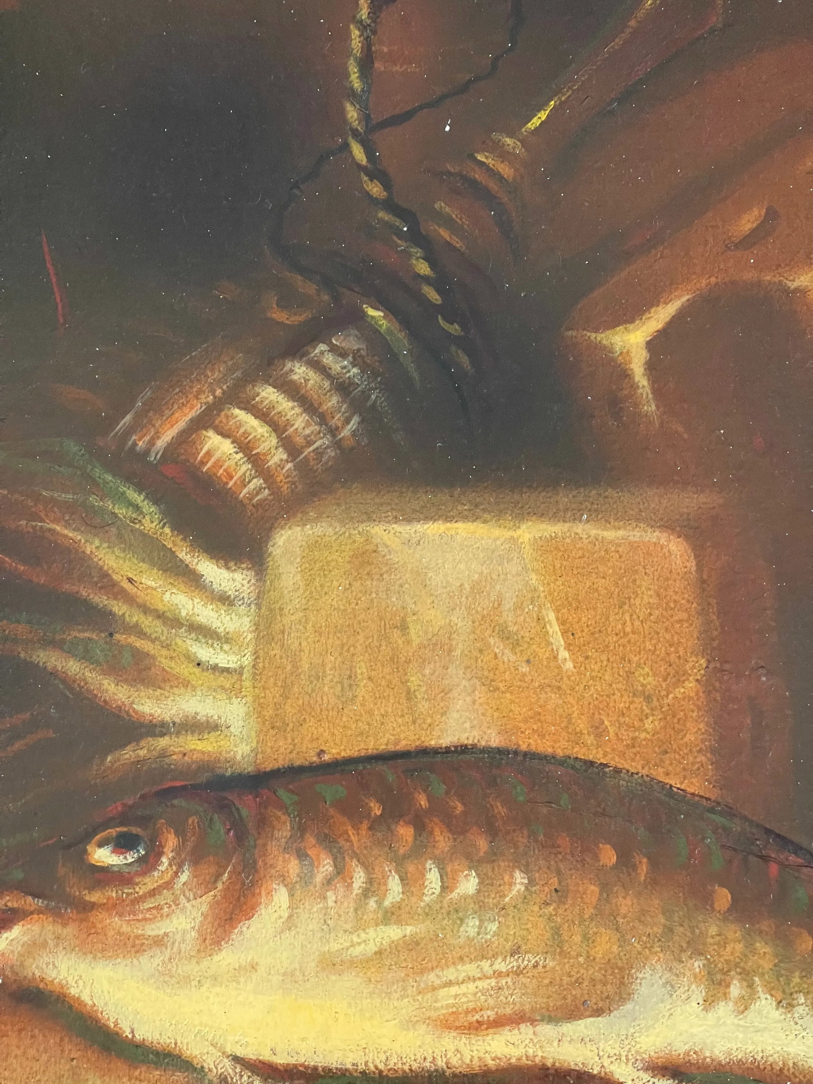 1990s Original Still Life With Fish Trout Oil Painting in Antique Frame - 2