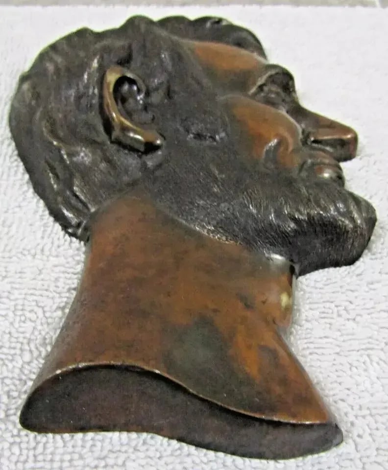 Gilded Bronze Abraham Lincoln 1960's Hanging Relief Bust Profile Signed Max Platt - 2