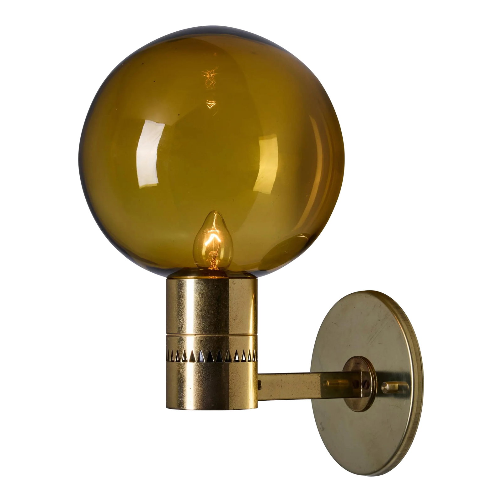 1960s Hans Agne Jakobsson #V149 Glass & Brass Wall Lamp for Markaryd, Unmarked: 1960s Hans Agne Jakobsson #V149 Glass & Brass Wall Lamp for Markaryd. An incredibly refined vintage design that is quintessentially Swedish. Executed in sculpturally bent perforated brass and blown