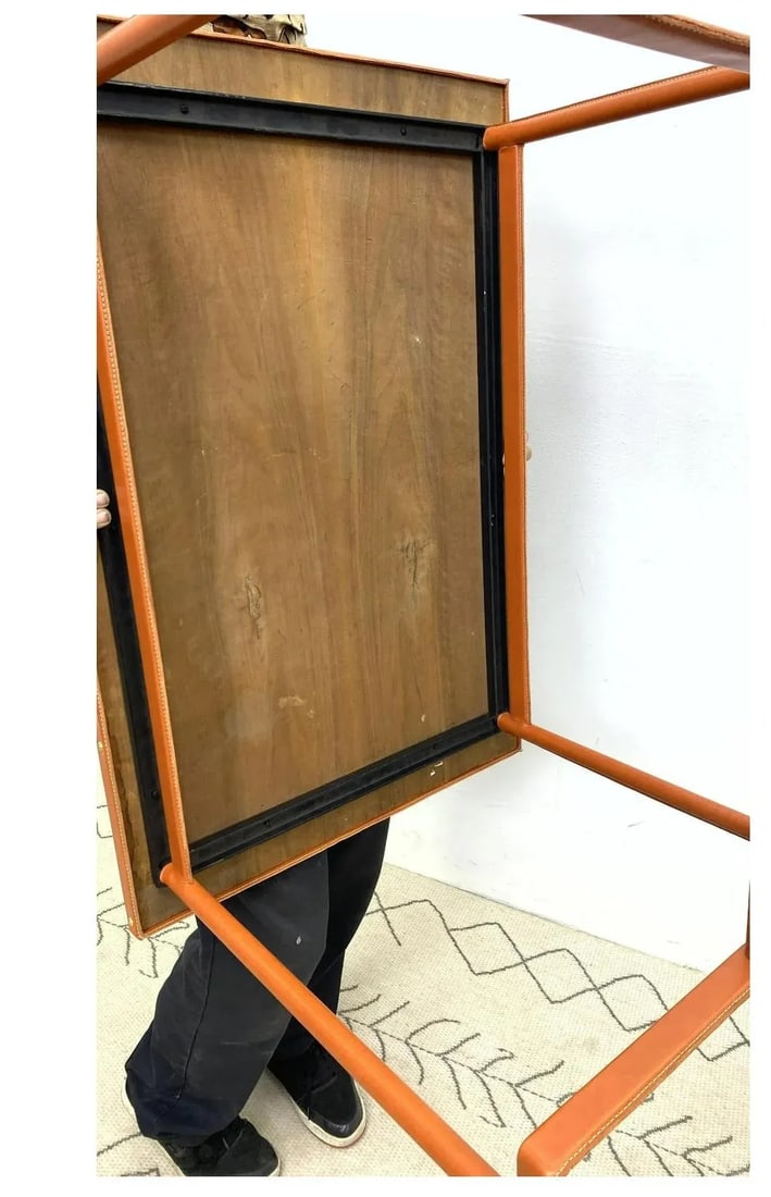 Midcentury French Leather Wrapped Writing Table Attributed to Jacques Adnet - 10