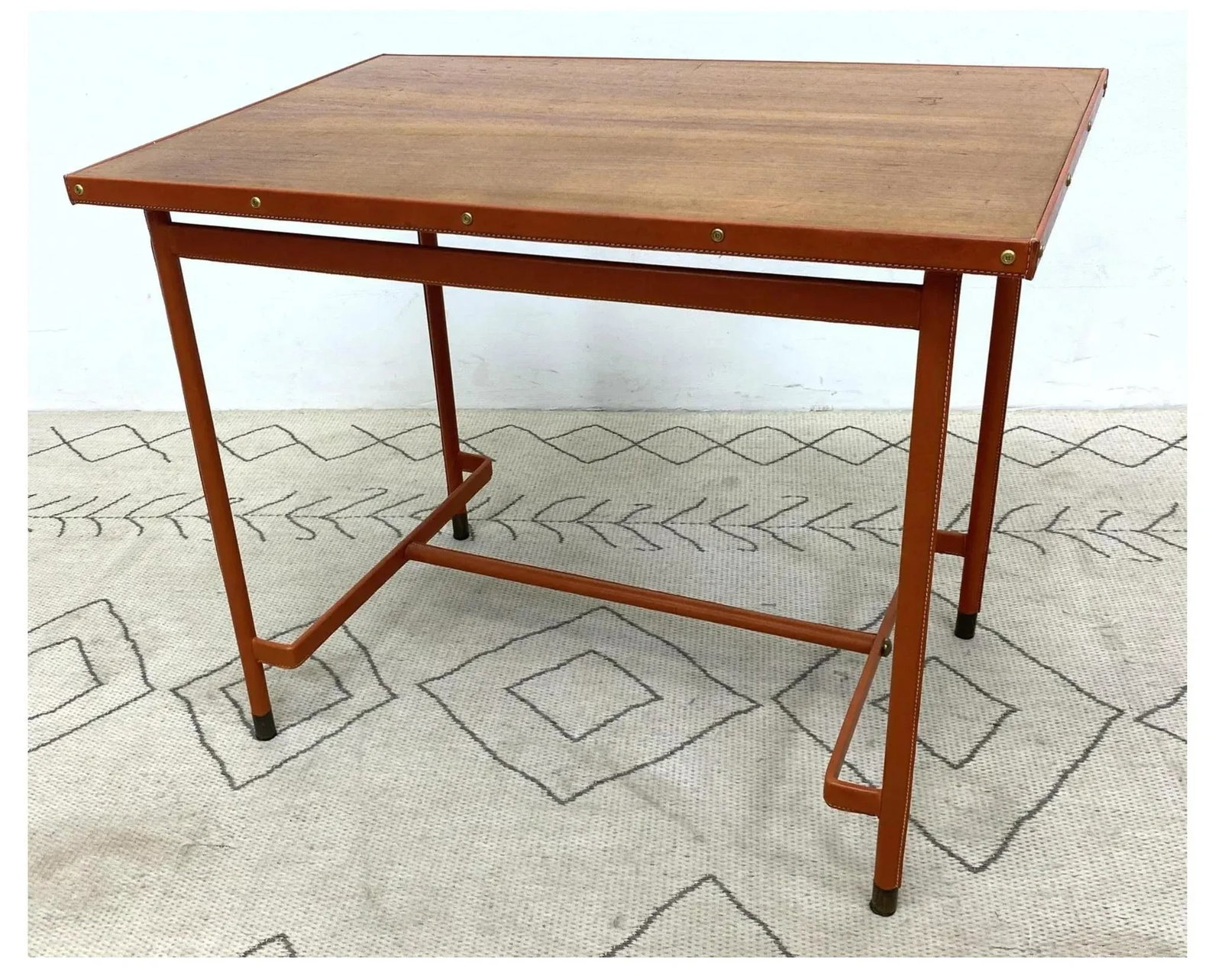 Midcentury French Leather Wrapped Writing Table Attributed to Jacques Adnet - 2