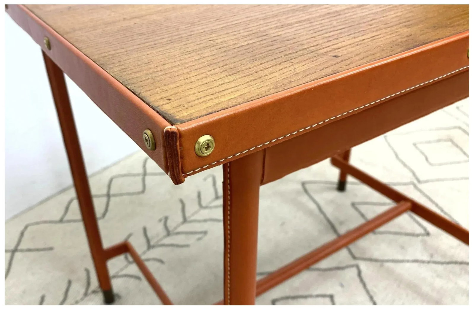 Midcentury French Leather Wrapped Writing Table Attributed to Jacques Adnet - 3