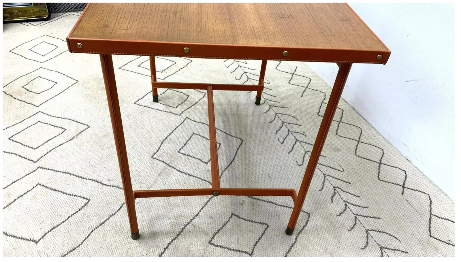 Midcentury French Leather Wrapped Writing Table Attributed to Jacques Adnet - 4