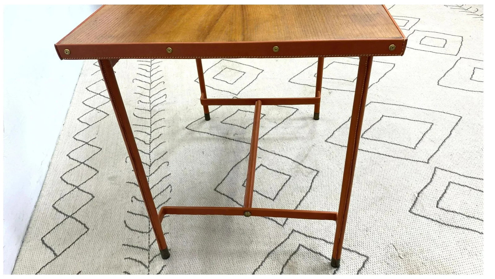 Midcentury French Leather Wrapped Writing Table Attributed to Jacques Adnet - 6
