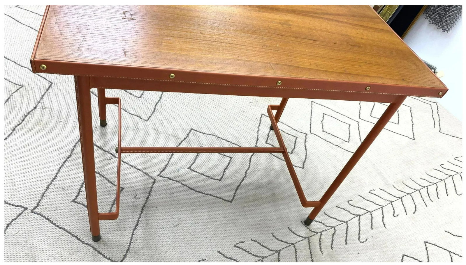 Midcentury French Leather Wrapped Writing Table Attributed to Jacques Adnet - 7