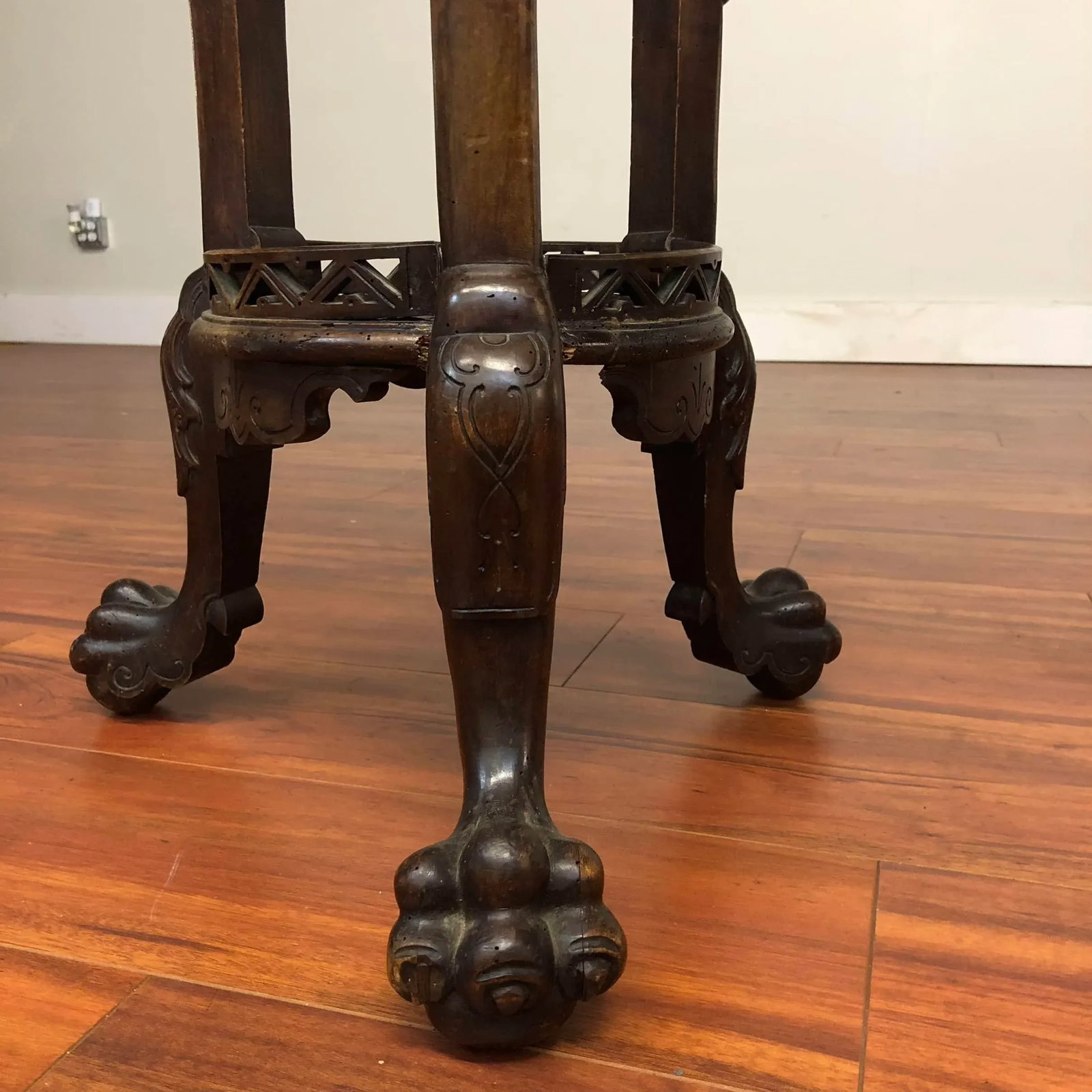 Antique Carved Wood and Metal 3 Legged Plant Stand - 3