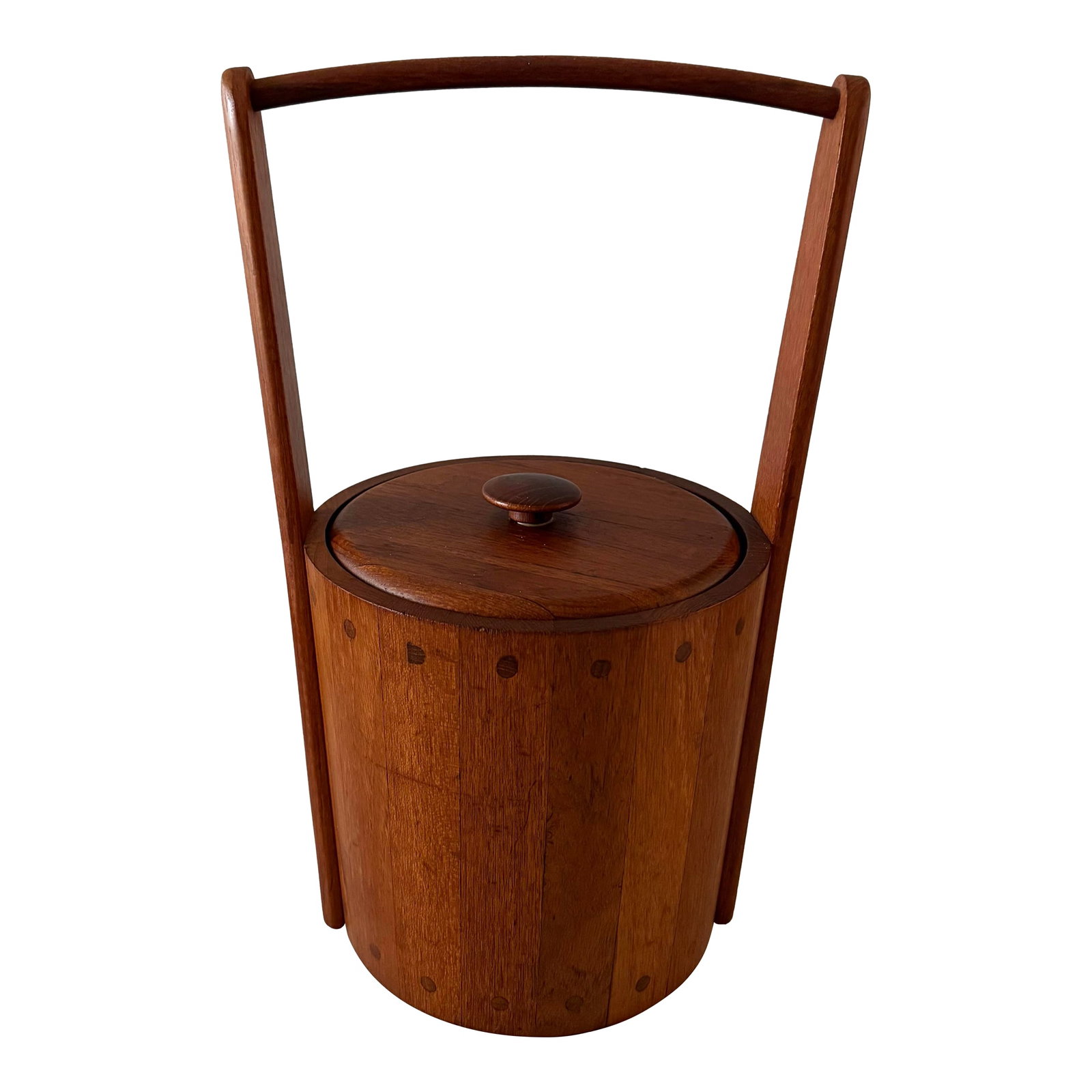 Vintage Danish Mid Century Ernest Sohn Siamese Solid Teak Ice Bucket: Vintage 1960s Danish Mid Century Modern Ernest Sohn Siamese solid teak ice bucket with lid, handle and removable plastic liner for easy cleaning. Beautiful design and detail in a functional piece. Per