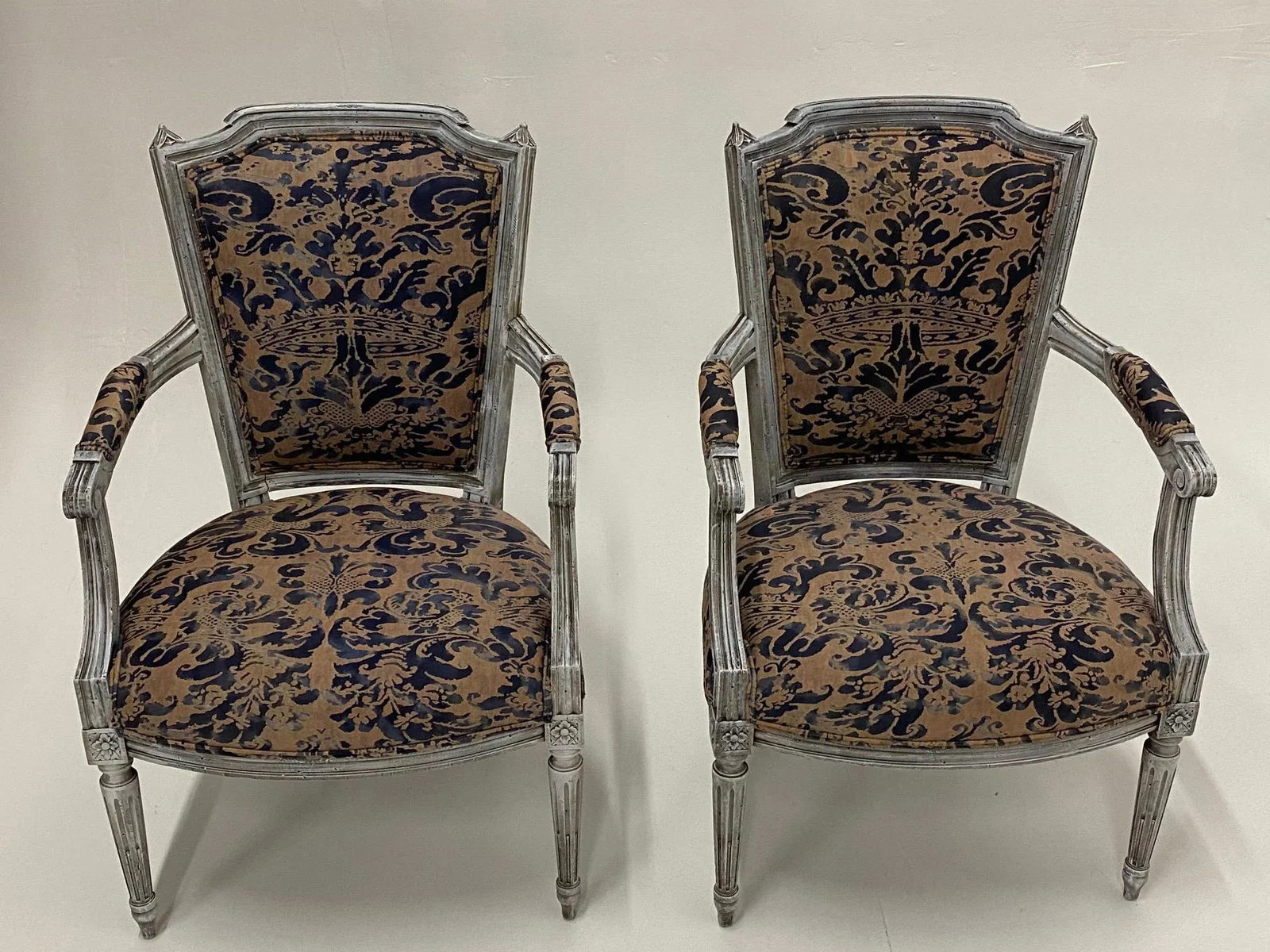 Painted French Armchairs With Fortuny Upholstery - 10