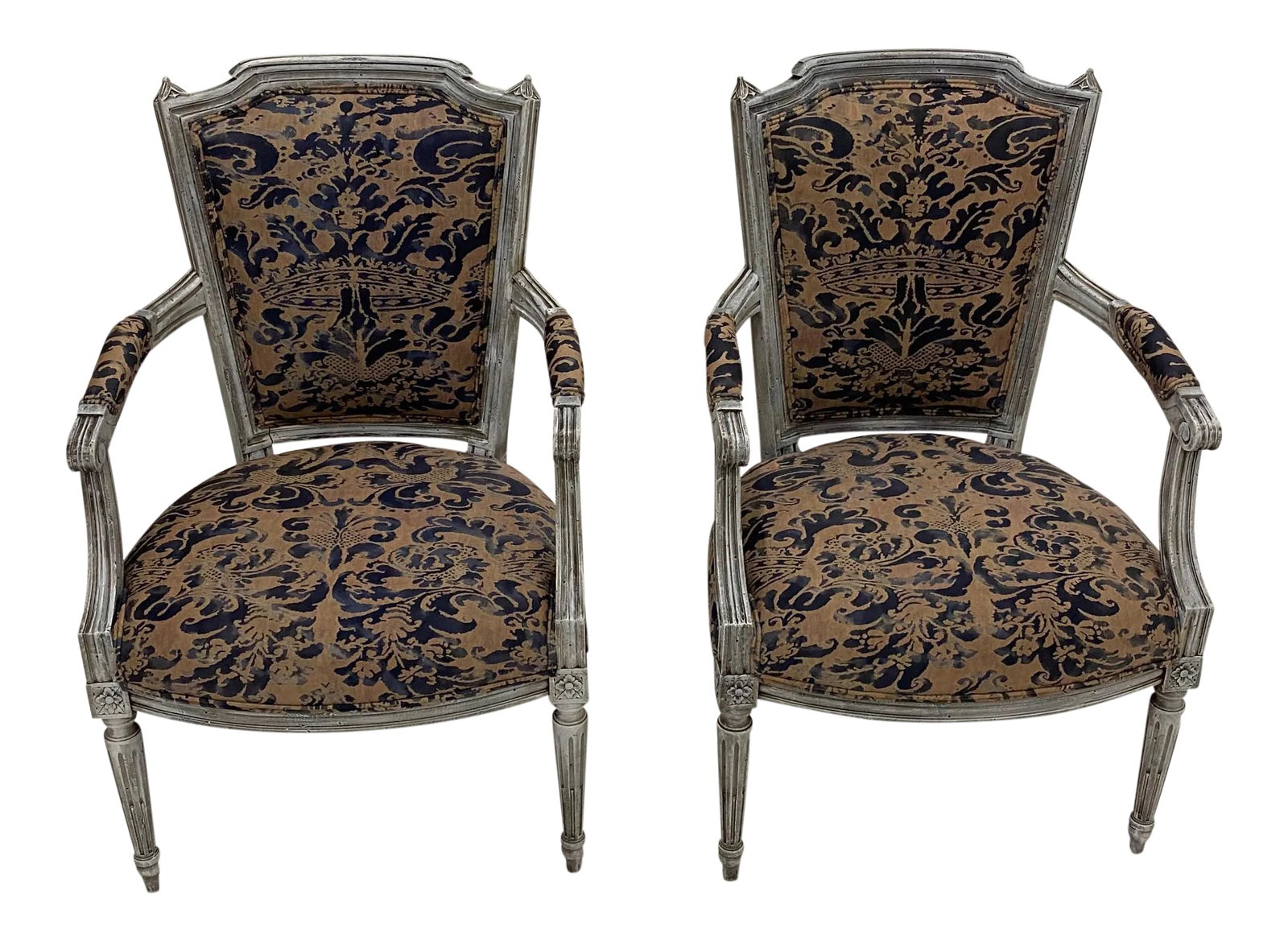 Painted French Armchairs With Fortuny Upholstery (1 of 10)
