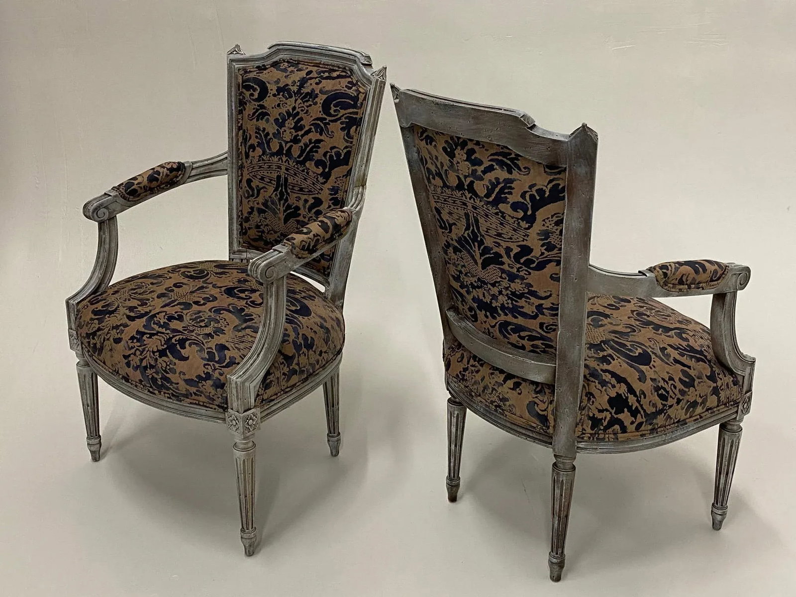 Painted French Armchairs With Fortuny Upholstery - 2