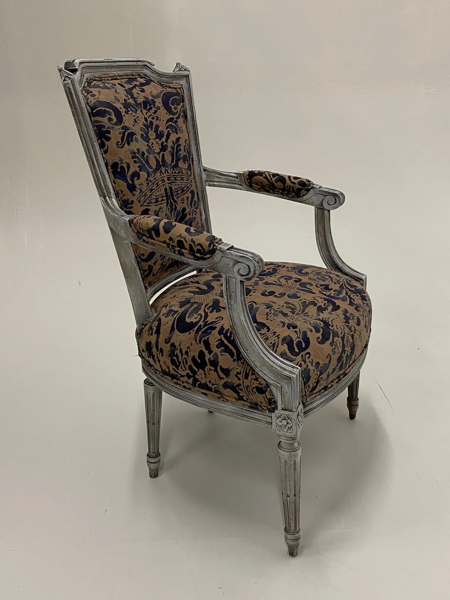 Painted French Armchairs With Fortuny Upholstery - 4